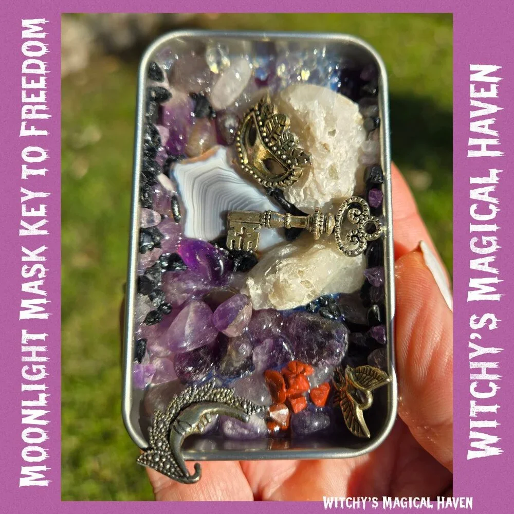 Moonlight Mask Key to Freedom Magicks Crystal Charm Tin Home Decor